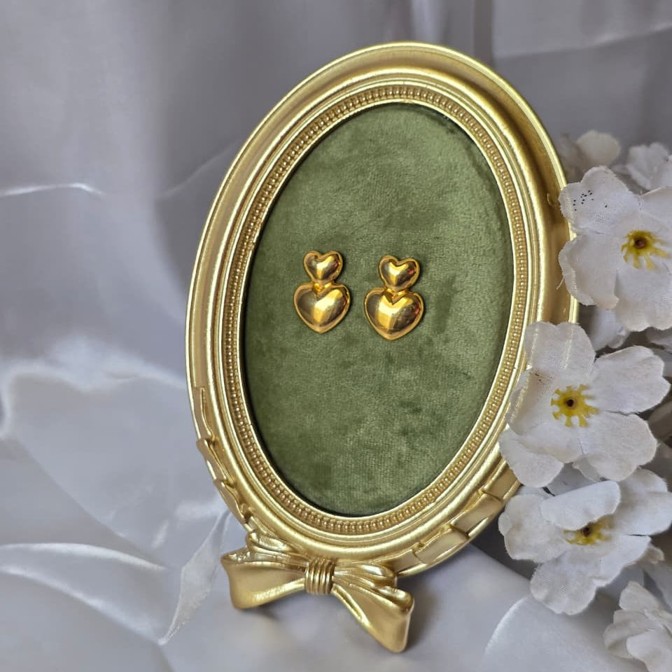 Double Heart Stud Earrings - 18K Gold Plated