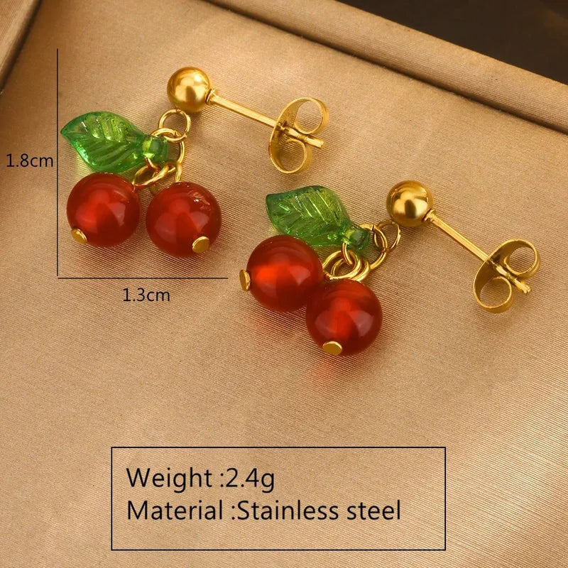Cherry Charm Earrings – 18K Gold Plated