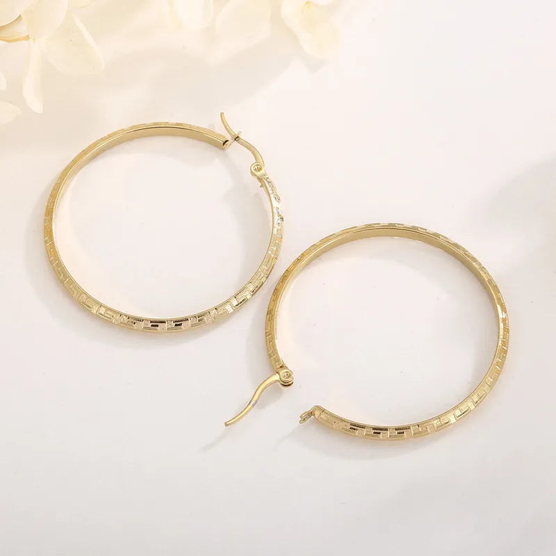 Etched Hoop Earrings 4cm – 18K Gold Plated