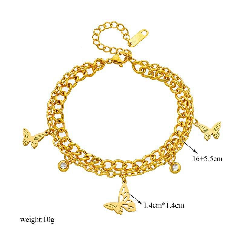 Butterfly Zircon Charms Bracelet - 18k Gold Plated