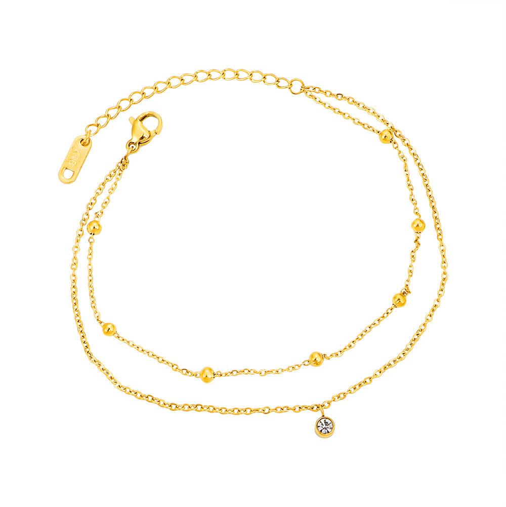 Single Diamond Beads Anklet - 18k Gold Plated