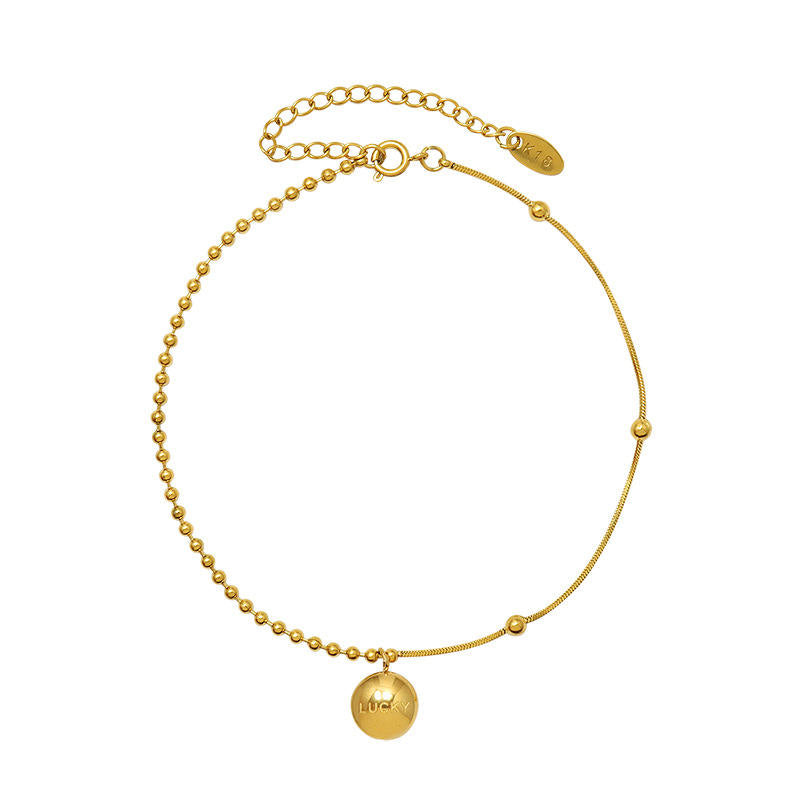 Wrapped Rice Beads Lucky Charm Small Gold Bean Anklet - 18k Gold Plated
