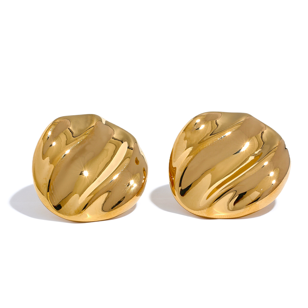 Textured Round Stud Earrings - 18k Gold Plated