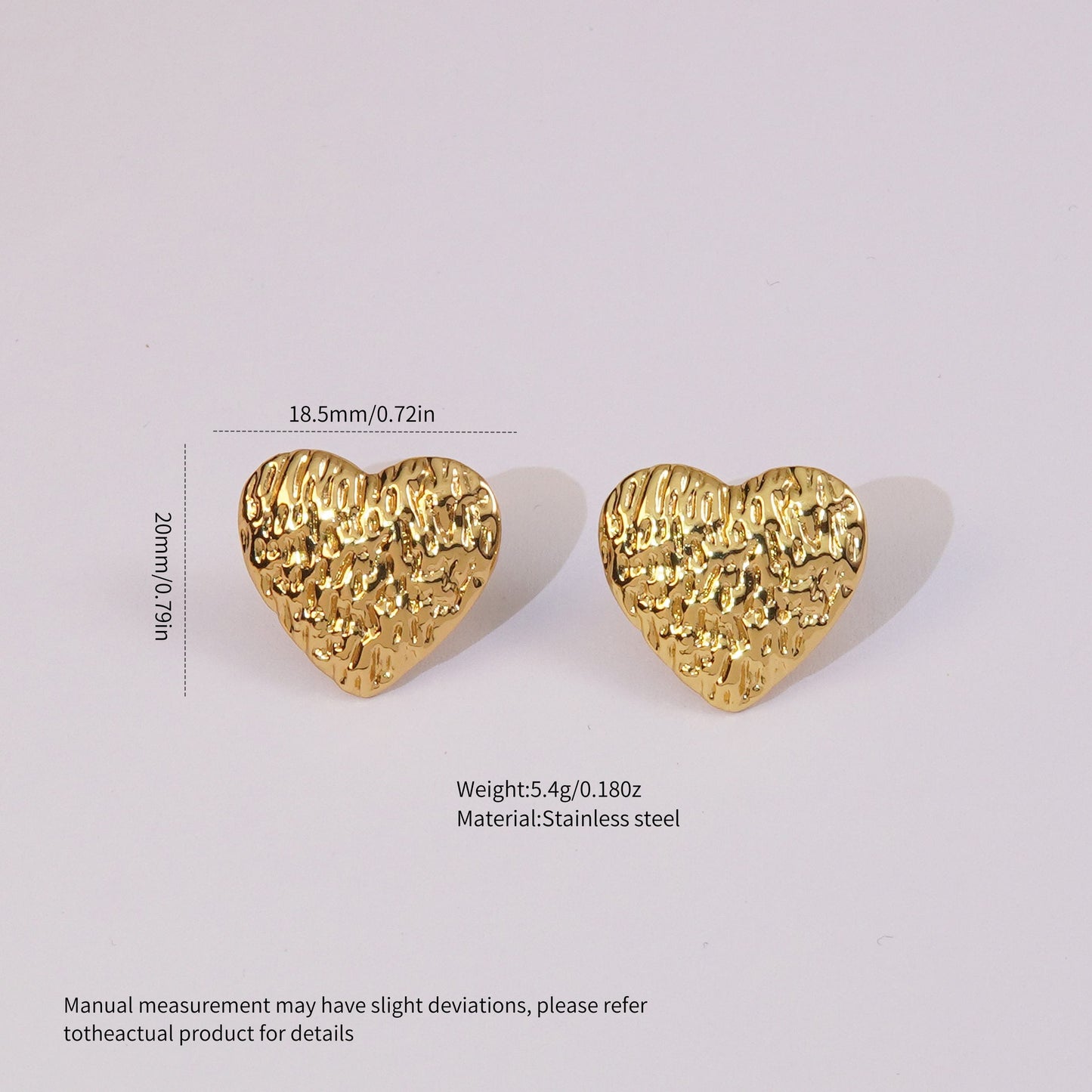 Heart Stud Earrings - 18K Gold Plated