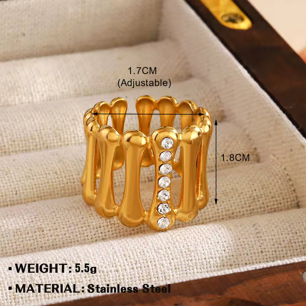 Embellished Open Band Ring – 18K Gold Plated