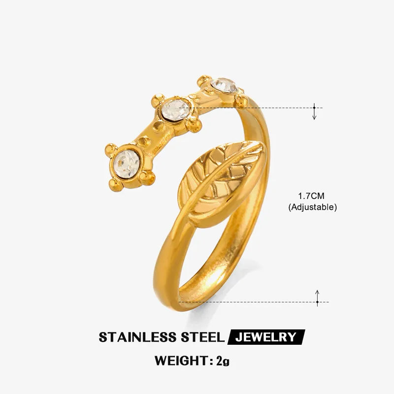 Leaf Motif Crystal Ring – 18K Gold Plated