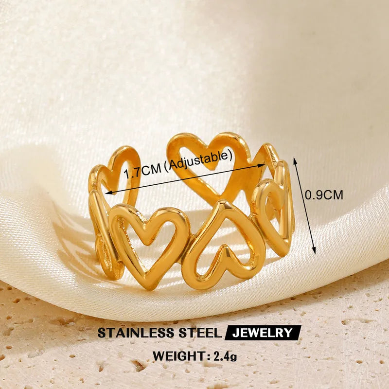 Hollow Hearts Adjustable Ring - 18K Gold Plated