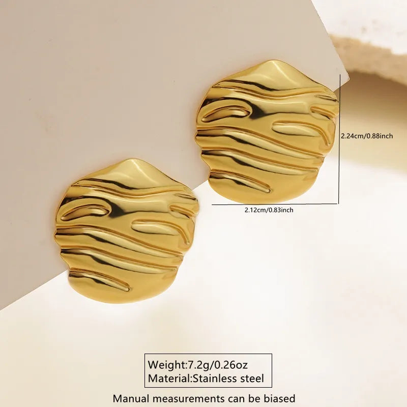 Geometric Hammered Stud Earring - 18K Gold Plated