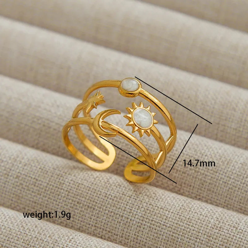 Sun Star Moon Ring - 18k gold Plated