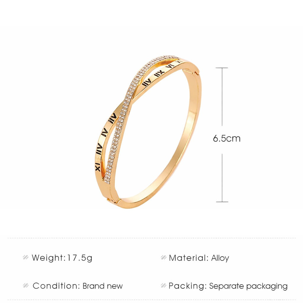 Roman Numeral Crossover Bangle Bracelet