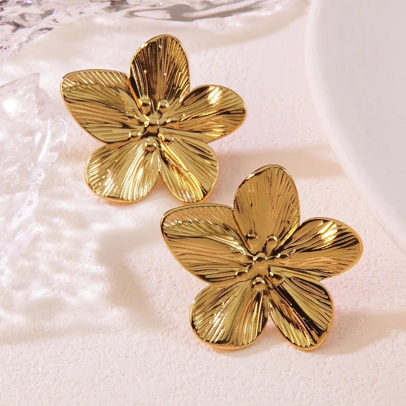 Flower Stud Earrings - 18k Gold Plated