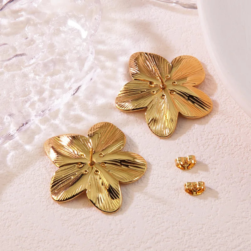 Flower Stud Earrings - 18k Gold Plated