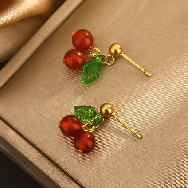 Cherry Charm Earrings – 18K Gold Plated