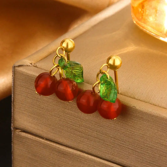 Cherry Charm Earrings – 18K Gold Plated