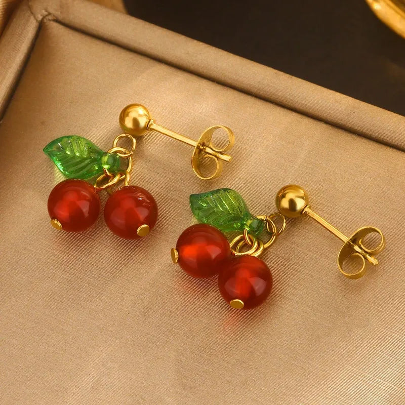 Cherry Charm Earrings – 18K Gold Plated