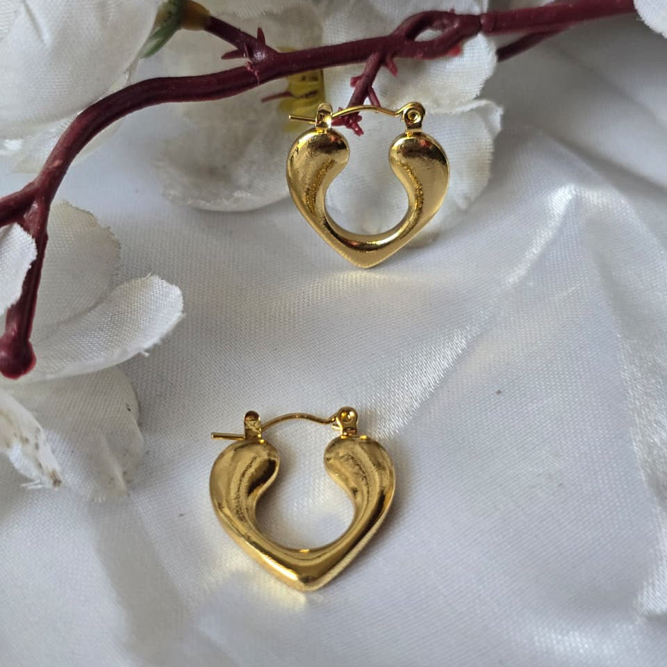 Classic Gold Heart Hoop Earrings - 18K Gold Plated