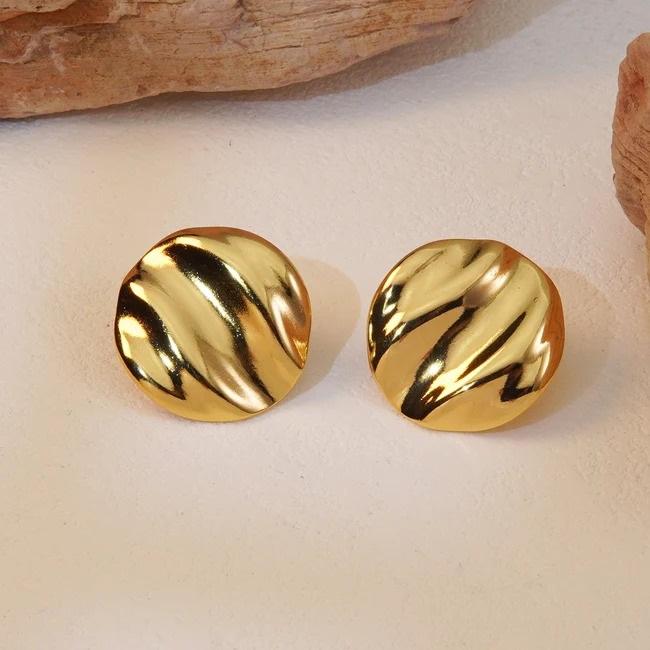 Textured Round Stud Earrings - 18k Gold Plated