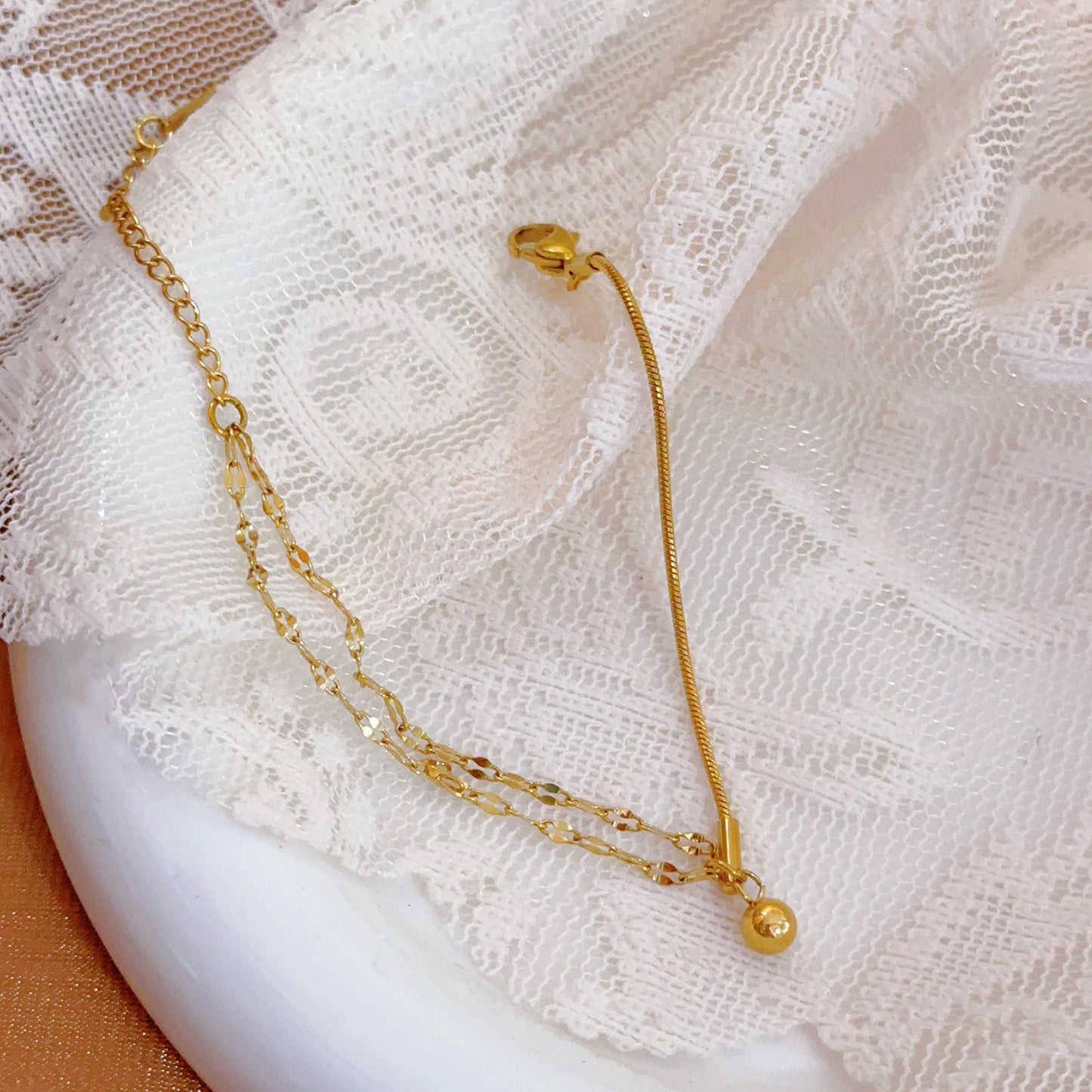 Double Layered Bead Bracelet - 18K Gold-plated