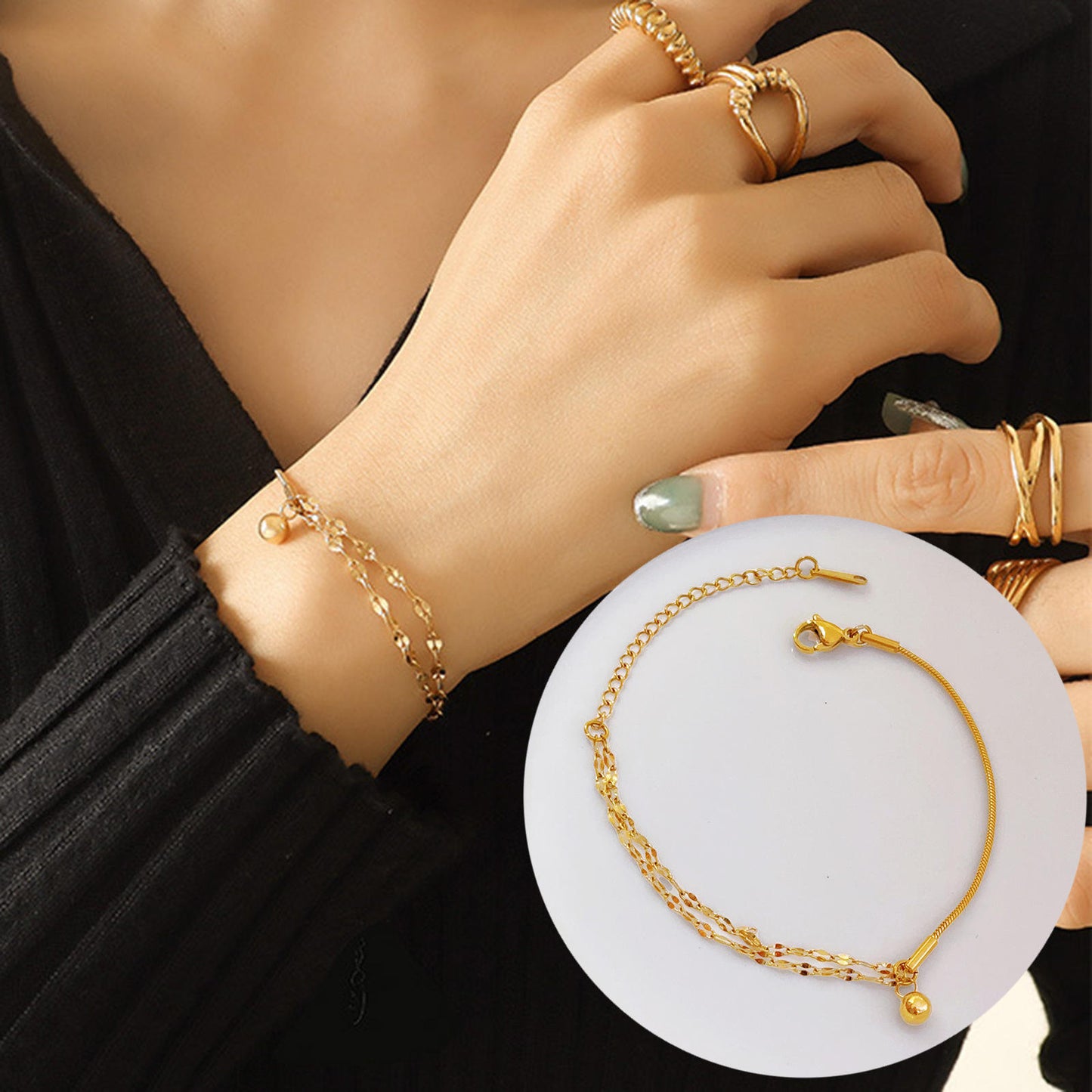 Double Layered Bead Bracelet - 18K Gold-plated