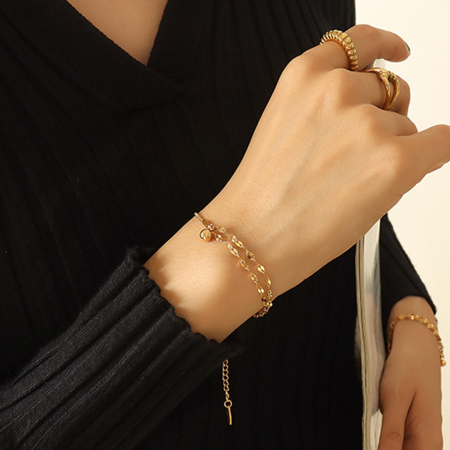 Double Layered Bead Bracelet - 18K Gold-plated