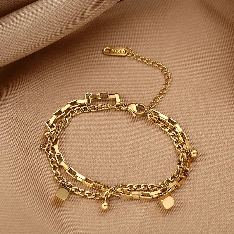 Double Layered Charms Bracelet - 18k Gold Plated