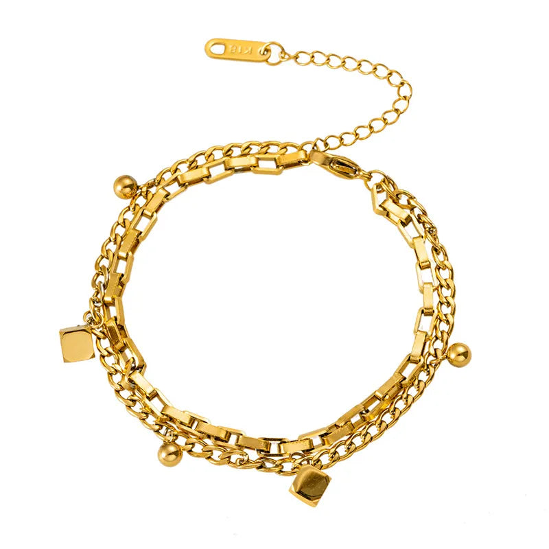 Double Layered Charms Bracelet - 18k Gold Plated