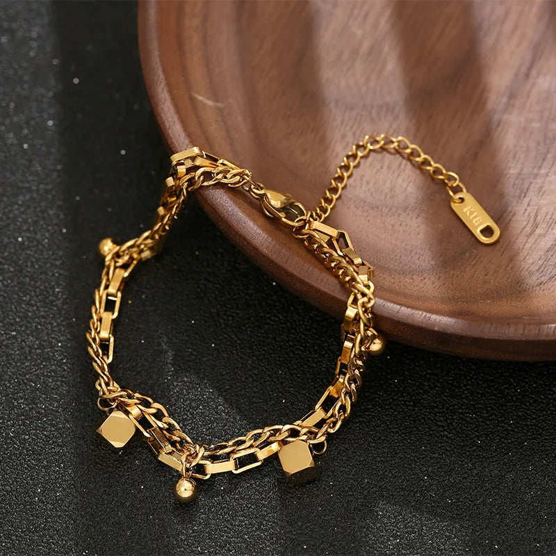 Double Layered Charms Bracelet - 18k Gold Plated