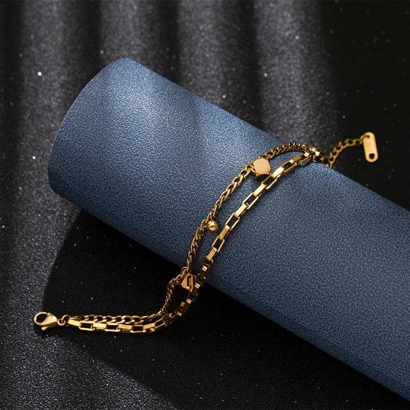 Double Layered Charms Bracelet - 18k Gold Plated