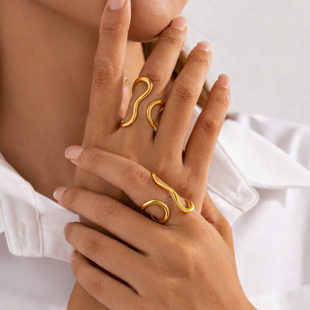 Abstract Wave Open Ring
