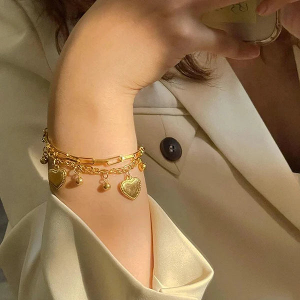 Layered Heart Charm Bracelet