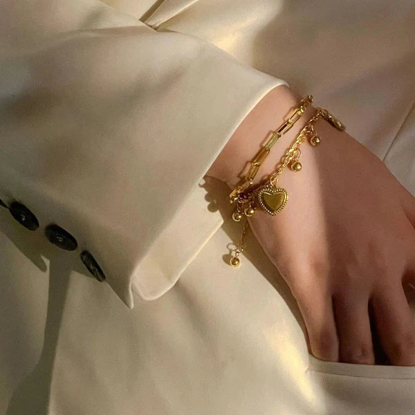 Layered Heart Charm Bracelet
