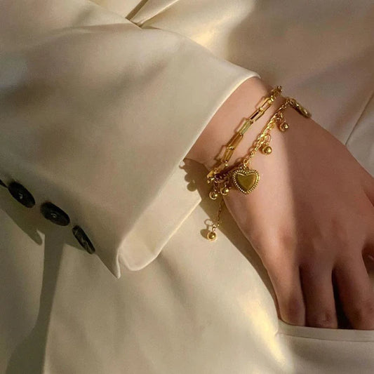Layered Heart Charm Bracelet