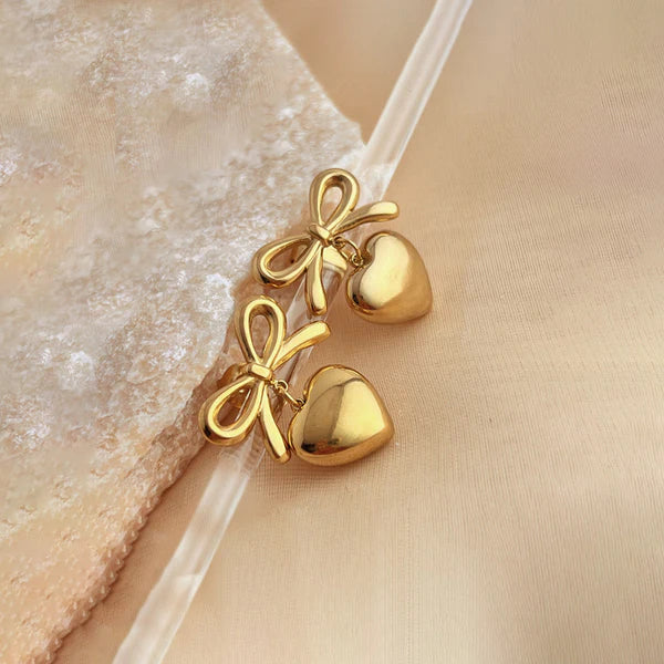 Bow Heart Drop Earrings