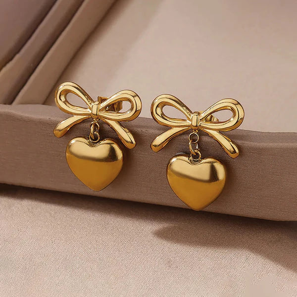 Bow Heart Drop Earrings
