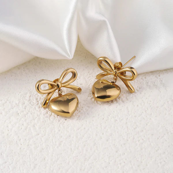 Bow Heart Drop Earrings