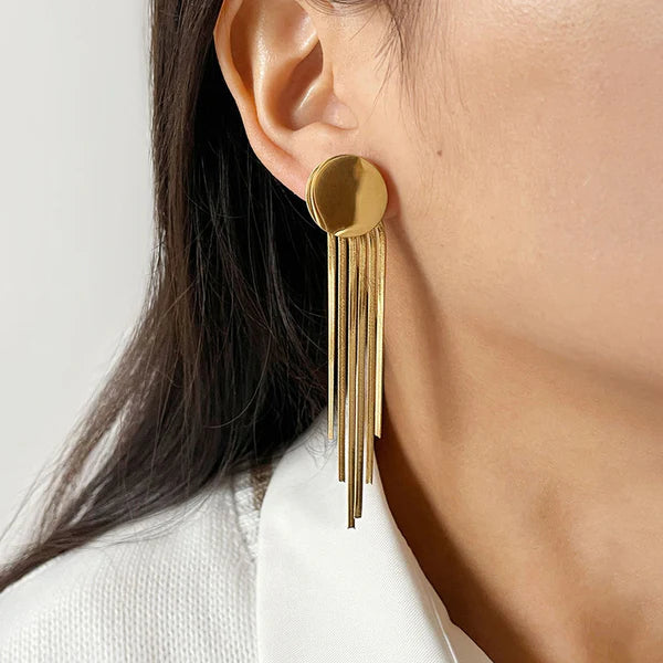 Round Disk Tassel Earrings