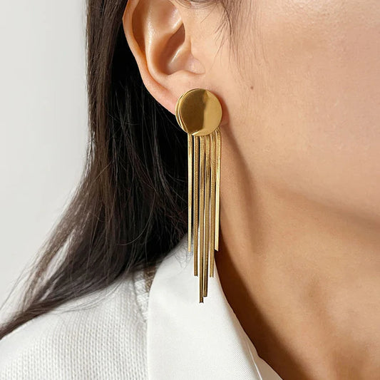 Round Disk Tassel Earrings