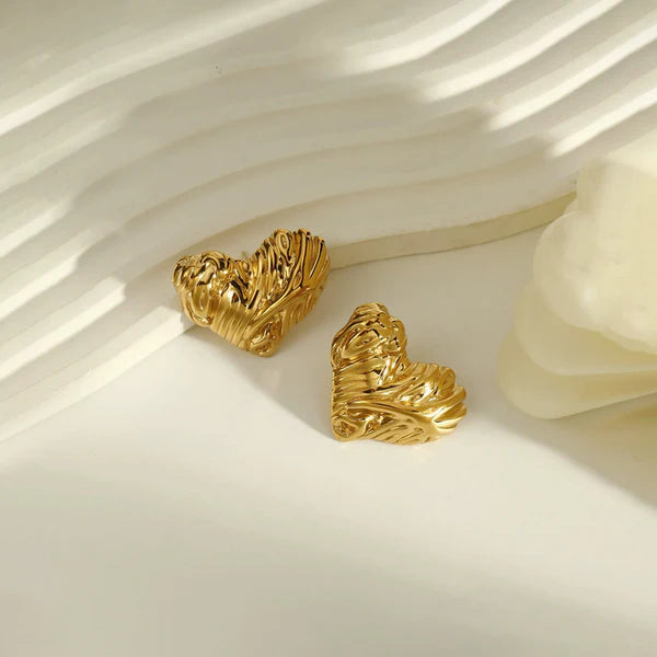 Textured Puffy Heart Stud Earrings