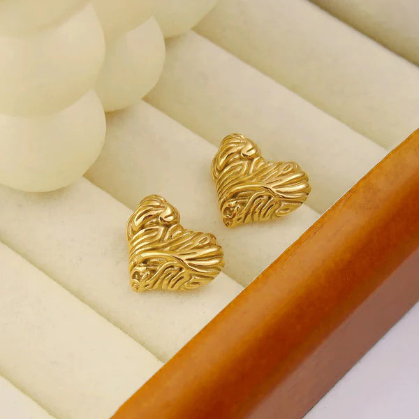 Textured Puffy Heart Stud Earrings
