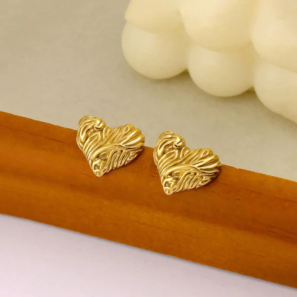 Textured Puffy Heart Stud Earrings