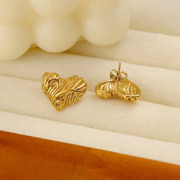 Textured Puffy Heart Stud Earrings