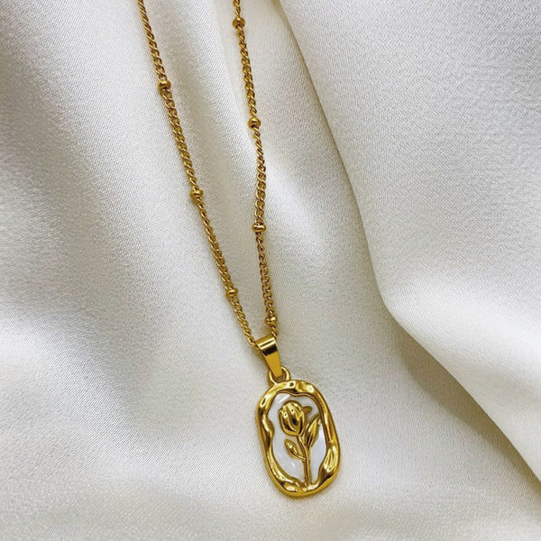 White Rose Pendant Necklace