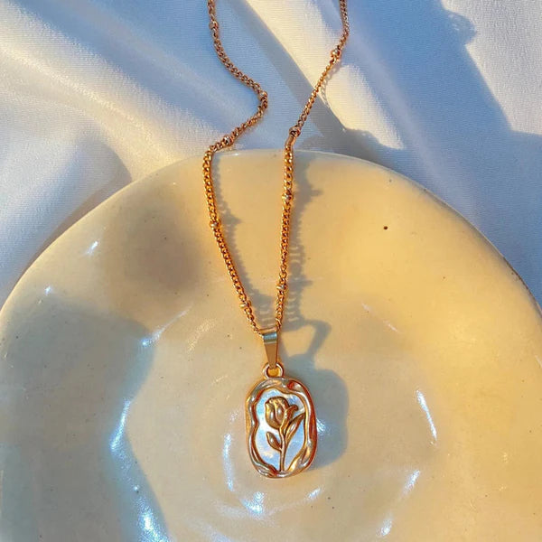 White Rose Pendant Necklace