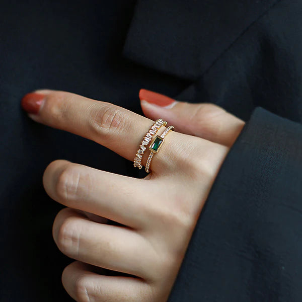 Emerald Green Baguette Stone Band Ring