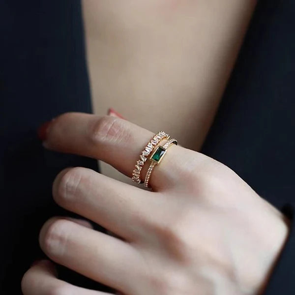 Emerald Green Baguette Stone Band Ring