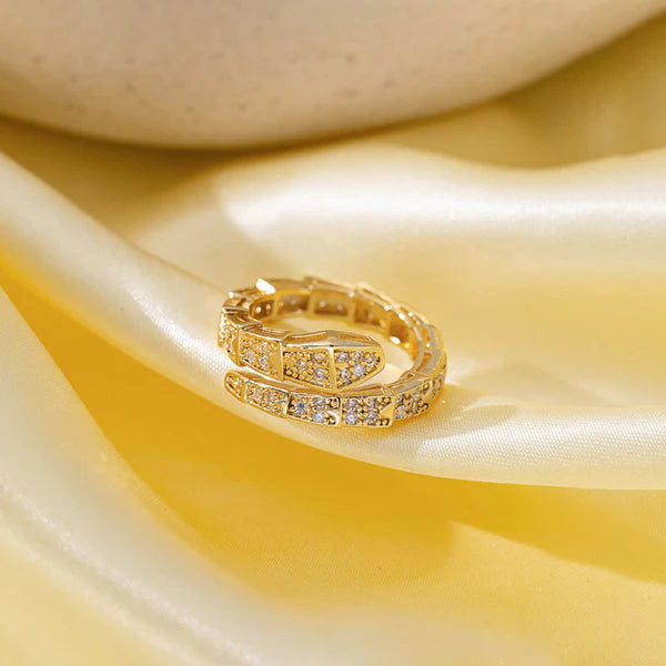 Snake Themed Crystal Stones Adjustable Ring