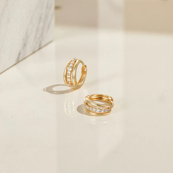 Triple Line Crystal Huggie Hoop Earrings