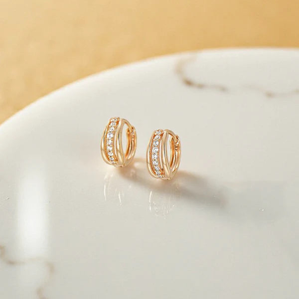 Triple Line Crystal Huggie Hoop Earrings