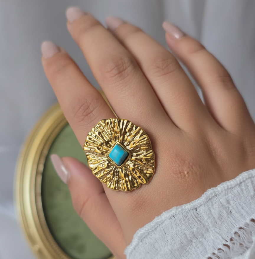 Turquoise Bloom Blue Stone Statement Ring