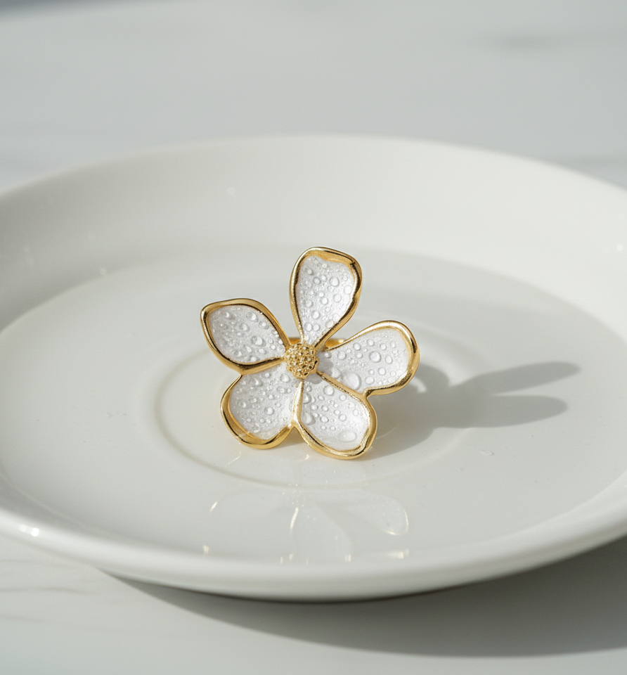White Flower Statement Ring